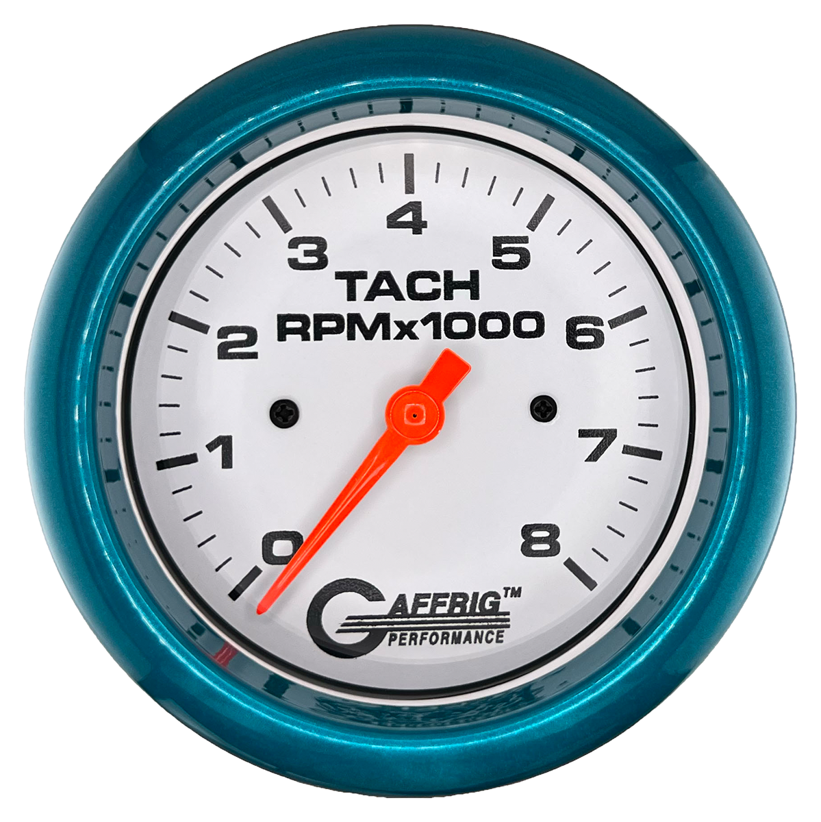 GAFFRIG 3 3/8 INCH TACHOMETER GAUGE 6000 & 8000 WHITE FAT RIM (338) / TEAL / 8000