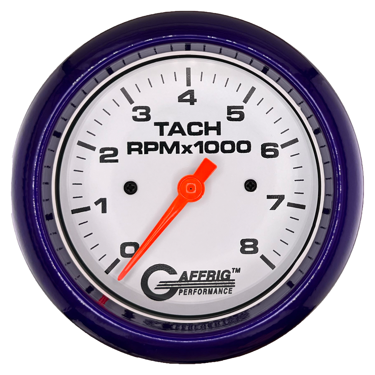 GAFFRIG 3 3/8 INCH TACHOMETER GAUGE 6000 & 8000 WHITE FAT RIM (338) / PURPLE / 8000