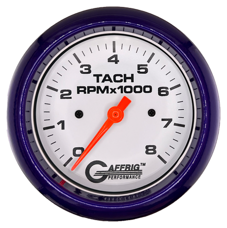 GAFFRIG 3 3/8 INCH TACHOMETER GAUGE 6000 & 8000 WHITE FAT RIM (338) / PURPLE / 8000