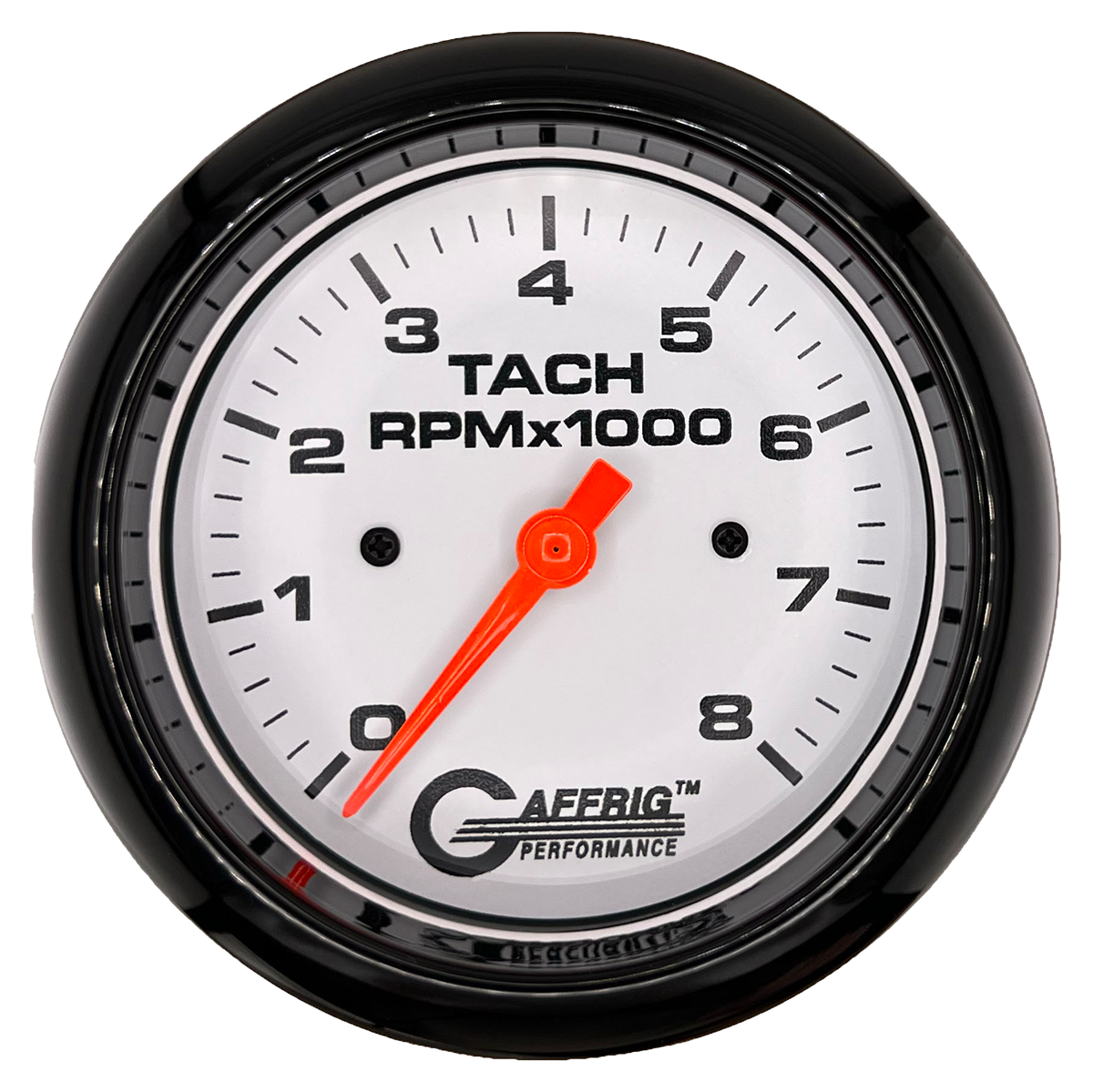 GAFFRIG 3 3/8 INCH TACHOMETER GAUGE 6000 & 8000 WHITE FAT RIM (338) / BLACK / 8000