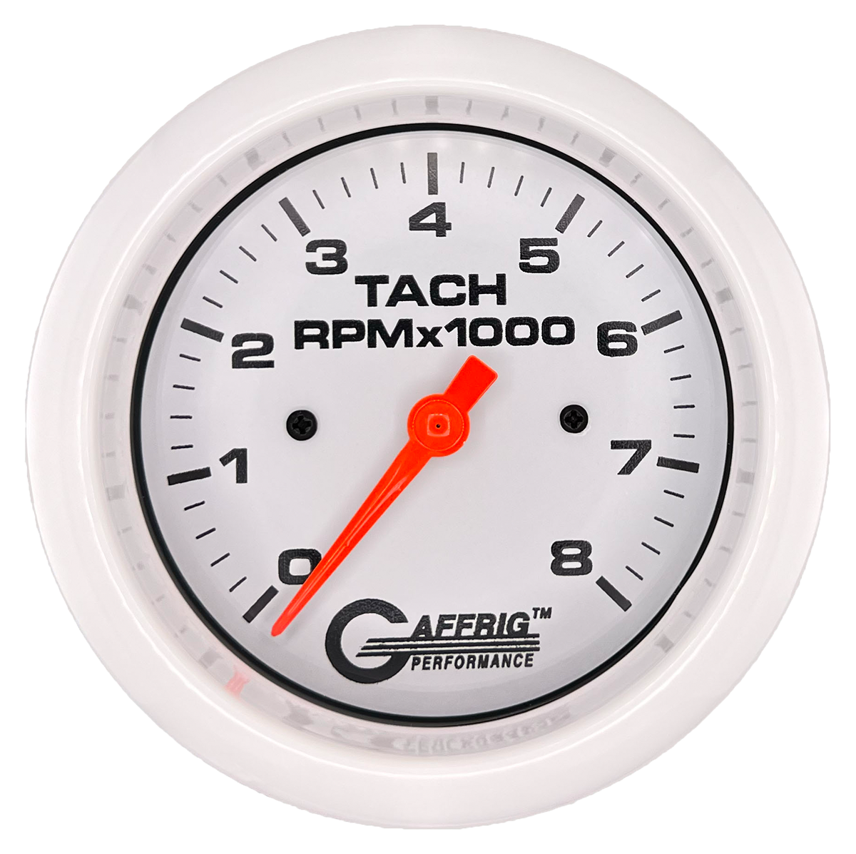 GAFFRIG 3 3/8 INCH TACHOMETER GAUGE 6000 & 8000 WHITE FAT RIM (338) / WHITE / 8000