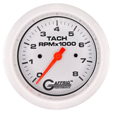 GAFFRIG 3 3/8 INCH TACHOMETER GAUGE 6000 & 8000 WHITE FAT RIM (338) / WHITE / 8000