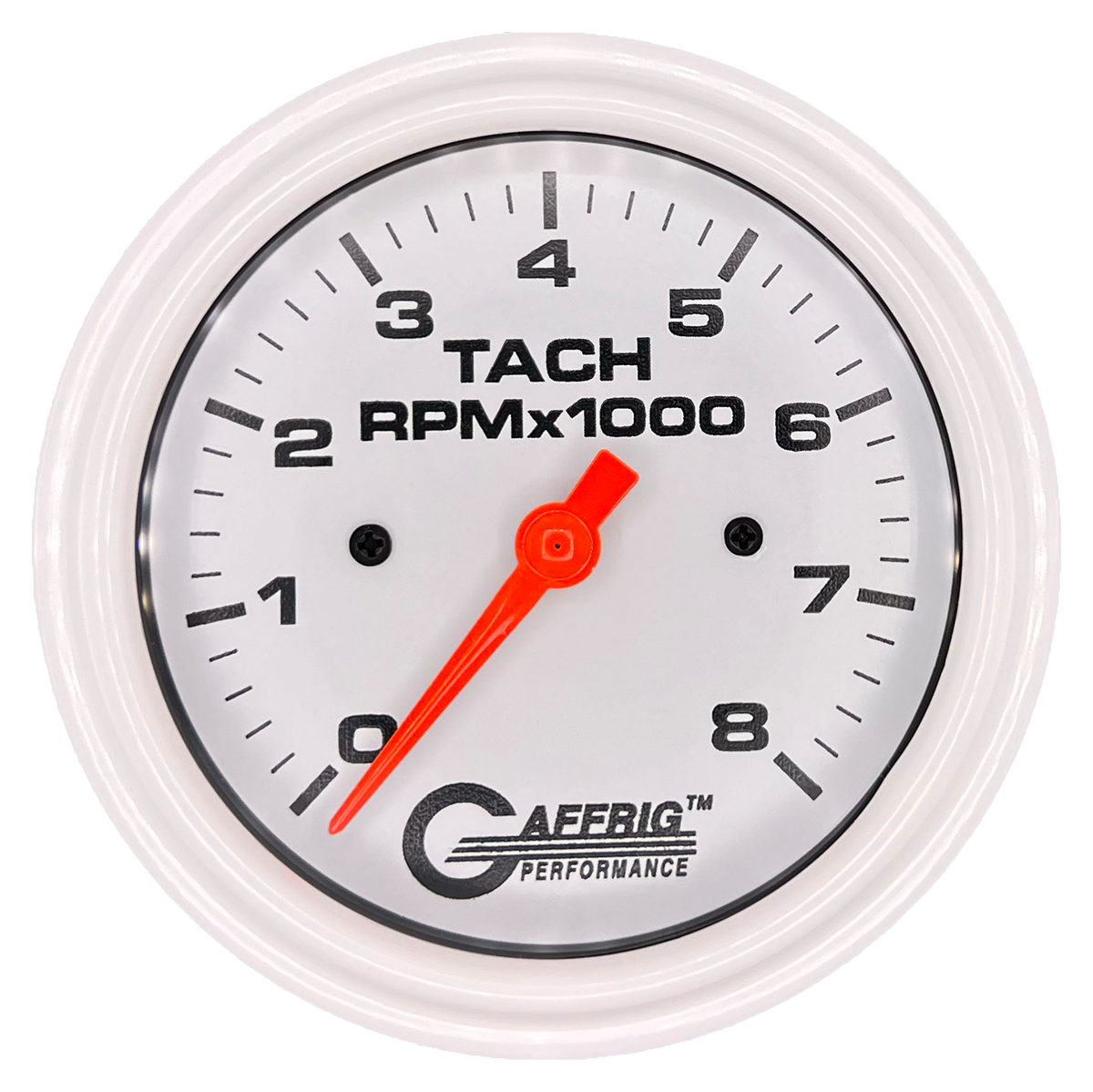 GAFFRIG 3 3/8 INCH TACHOMETER GAUGE 6000 & 8000 WHITE STEP RIM (008) / WHITE / 8000