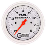 GAFFRIG 3 3/8 INCH TACHOMETER GAUGE 6000 & 8000 WHITE STEP RIM (008) / WHITE / 8000