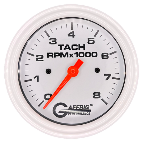 GAFFRIG 3 3/8 INCH TACHOMETER GAUGE 6000 & 8000 WHITE STEP RIM (008) / WHITE / 8000