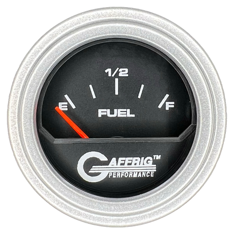 GAFFRIG 2 INCH ELECTRIC FUEL LEVEL GAUGE 240-33 OHMS STEP RIM (002) / PLATINUM / BLACK