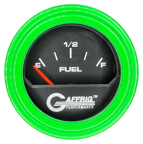 GAFFRIG 2 INCH ELECTRIC FUEL LEVEL GAUGE 240-33 OHMS STEP RIM (002) / LIME GREEN / BLACK