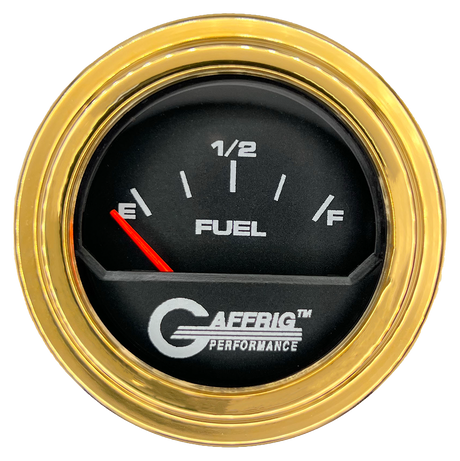 GAFFRIG 2 INCH ELECTRIC FUEL LEVEL GAUGE 240-33 OHMS STEP RIM (002) / GOLD / BLACK