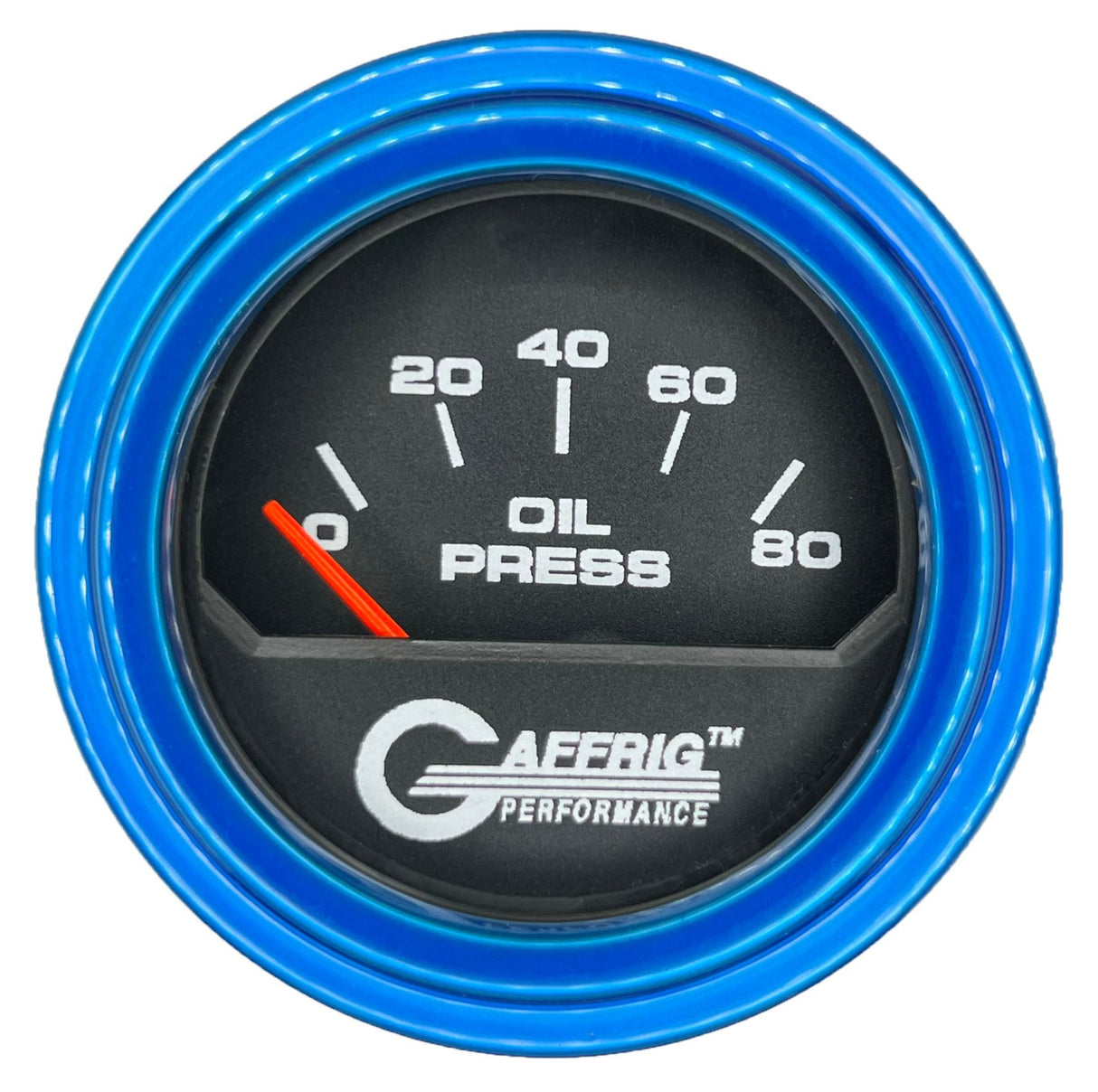 GAFFRIG 2 INCH ELECTRIC OIL PRESSURE GAUGE 0-80 BLACK / BLUE / STEP RIM