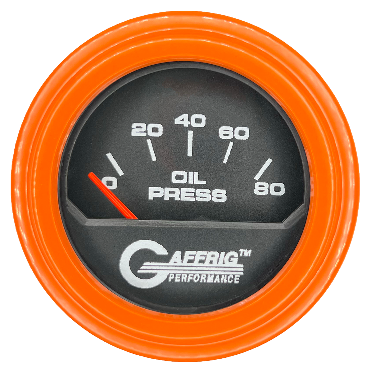 GAFFRIG 2 INCH ELECTRIC OIL PRESSURE GAUGE 0-80 BLACK / ORANGE / STEP RIM