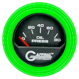 GAFFRIG 2 INCH ELECTRIC OIL PRESSURE GAUGE 0-80 BLACK / LIME GREEN / STEP RIM