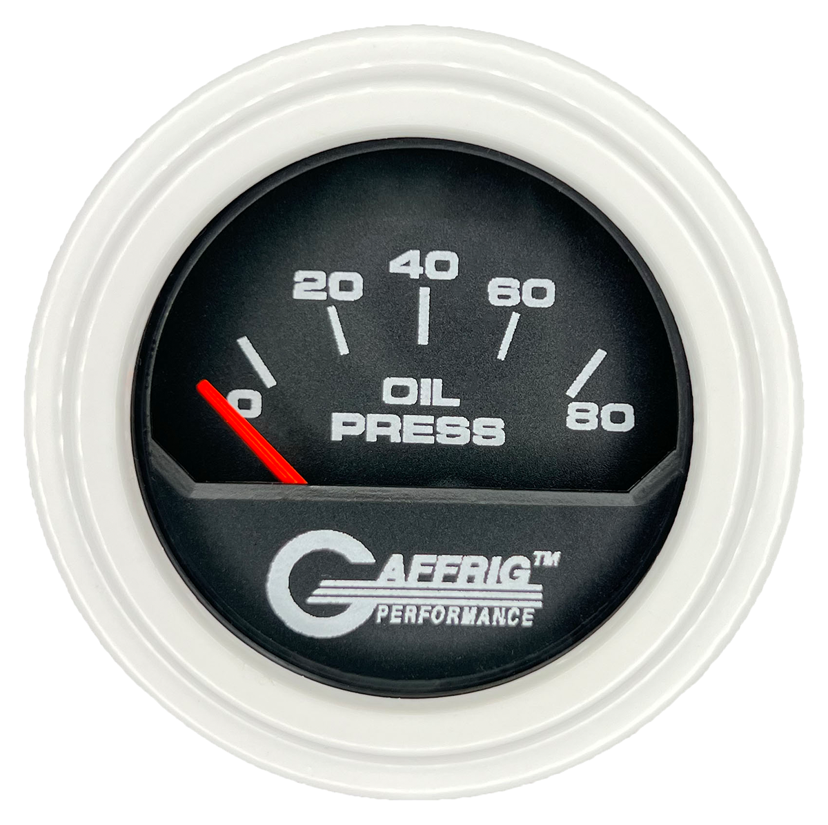 GAFFRIG 2 INCH ELECTRIC OIL PRESSURE GAUGE 0-80 BLACK / WHITE / STEP RIM