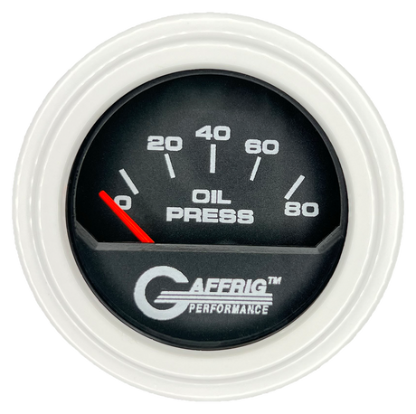 GAFFRIG 2 INCH ELECTRIC OIL PRESSURE GAUGE 0-80 BLACK / WHITE / STEP RIM