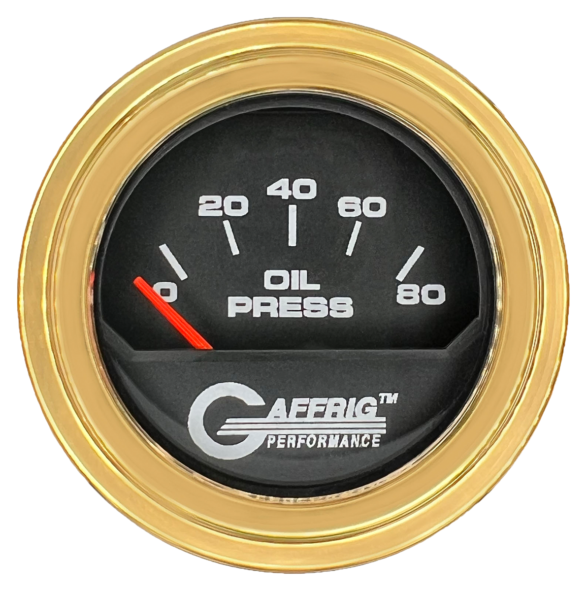 GAFFRIG 2 INCH ELECTRIC OIL PRESSURE GAUGE 0-80 BLACK / GOLD / STEP RIM