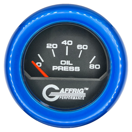 GAFFRIG 2 INCH ELECTRIC OIL PRESSURE GAUGE 0-80 BLACK / BLUE / FAT RIM