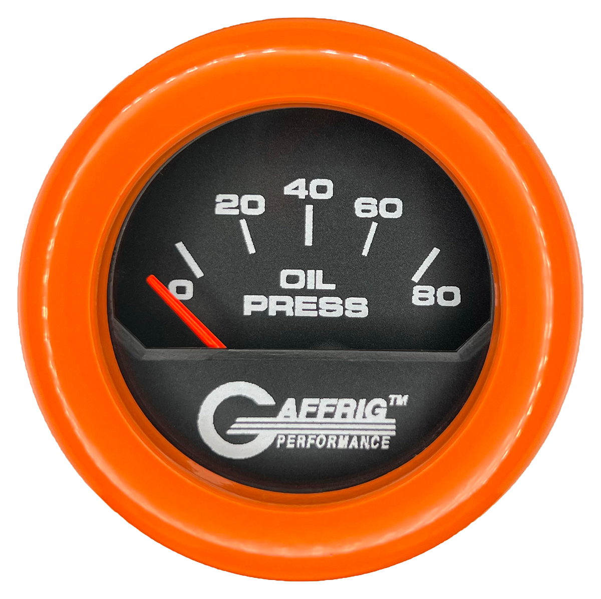 GAFFRIG 2 INCH ELECTRIC OIL PRESSURE GAUGE 0-80 BLACK / ORANGE / FAT RIM