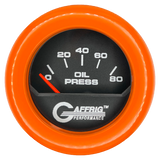 GAFFRIG 2 INCH ELECTRIC OIL PRESSURE GAUGE 0-80 BLACK / ORANGE / FAT RIM