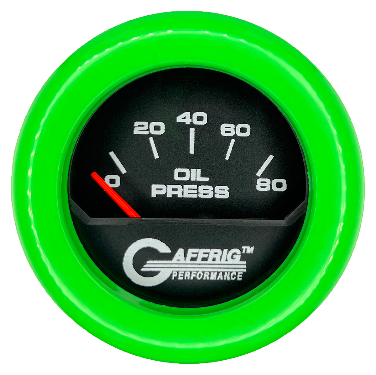 GAFFRIG 2 INCH ELECTRIC OIL PRESSURE GAUGE 0-80 BLACK / LIME GREEN / FAT RIM