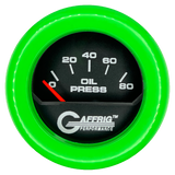 GAFFRIG 2 INCH ELECTRIC OIL PRESSURE GAUGE 0-80 BLACK / LIME GREEN / FAT RIM