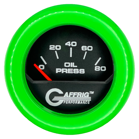 GAFFRIG 2 INCH ELECTRIC OIL PRESSURE GAUGE 0-80 BLACK / LIME GREEN / FAT RIM