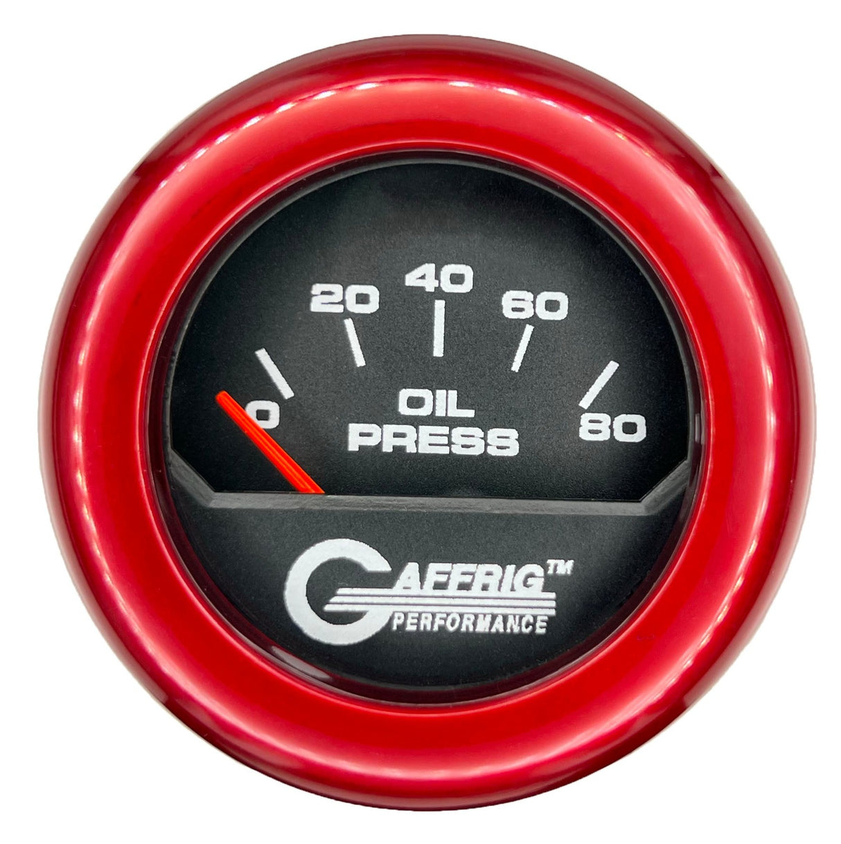 GAFFRIG 2 INCH ELECTRIC OIL PRESSURE GAUGE 0-80 BLACK / RED / FAT RIM