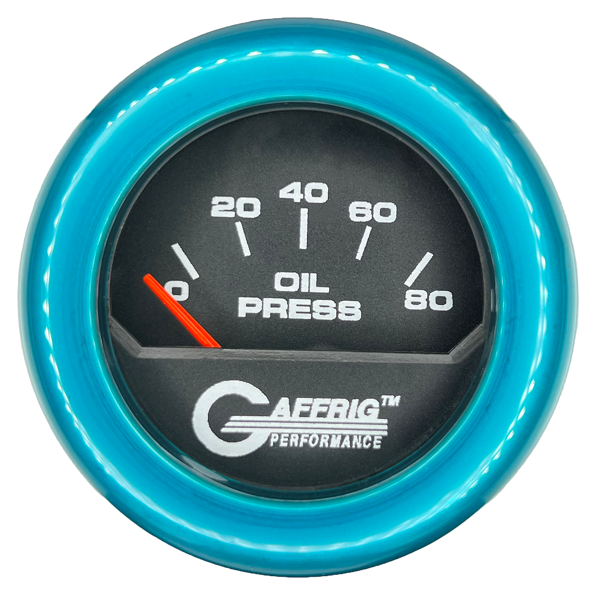 GAFFRIG 2 INCH ELECTRIC OIL PRESSURE GAUGE 0-80 BLACK / TEAL / FAT RIM