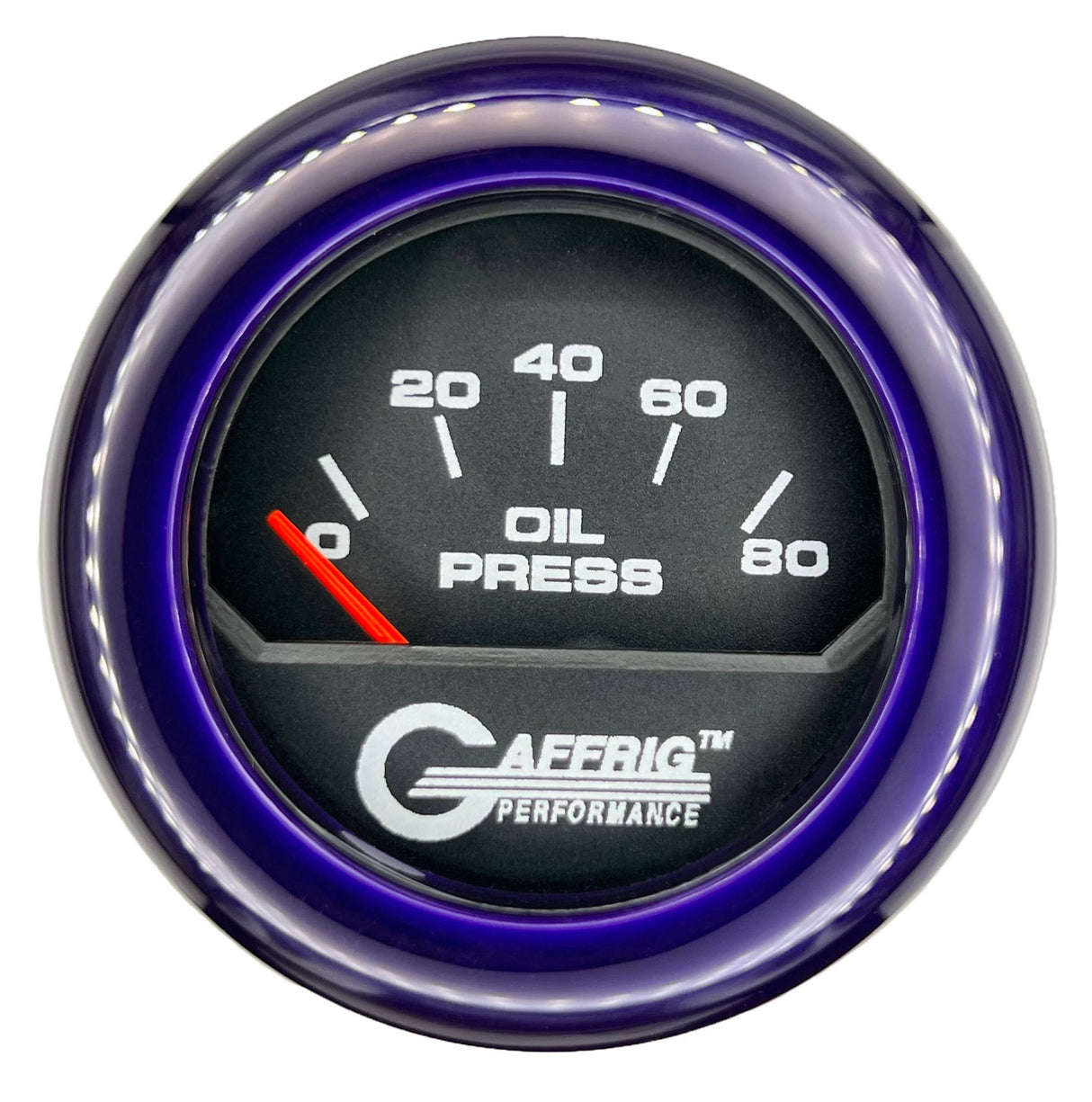 GAFFRIG 2 INCH ELECTRIC OIL PRESSURE GAUGE 0-80 BLACK / PURPLE / FAT RIM