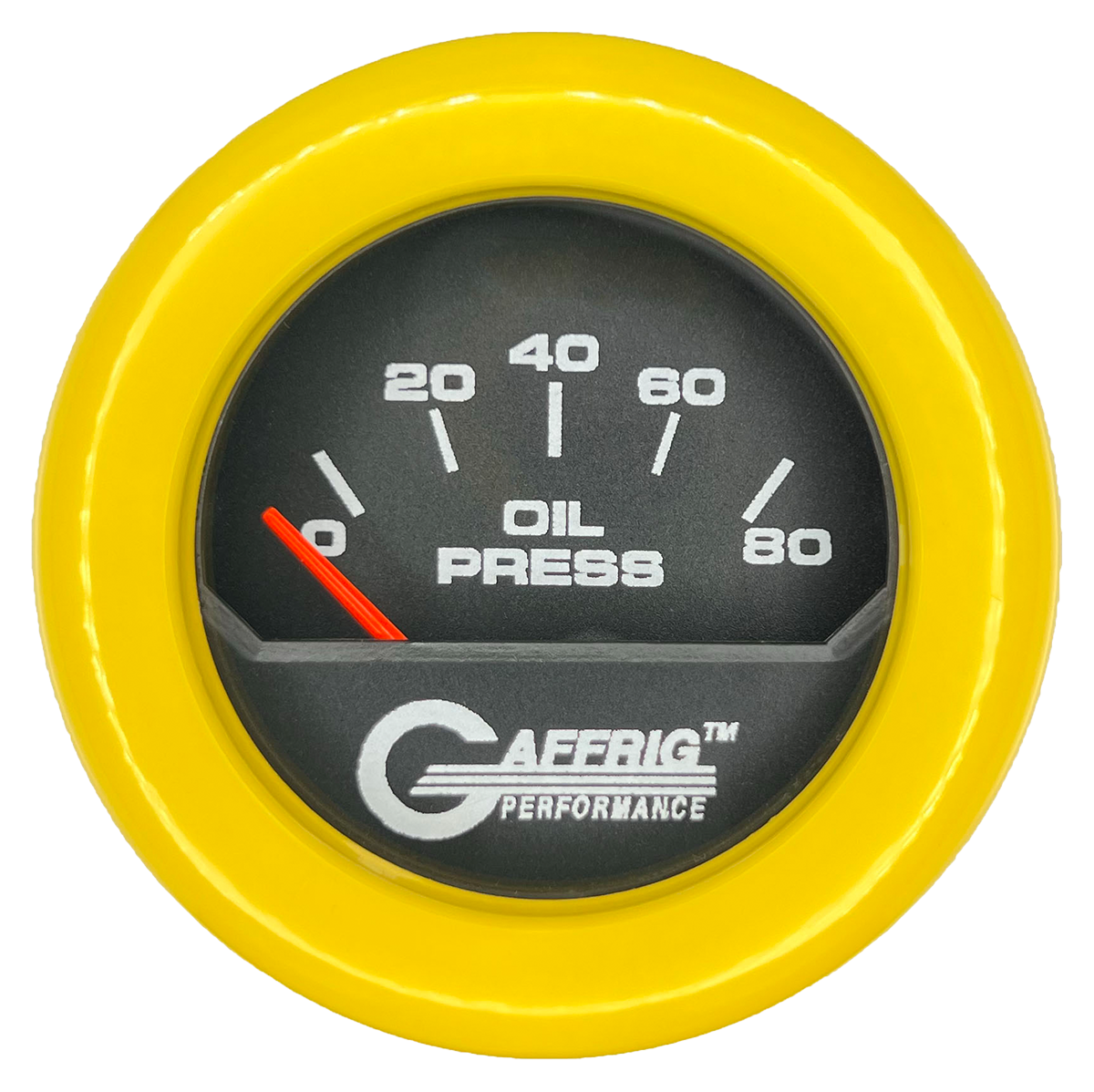 GAFFRIG 2 INCH ELECTRIC OIL PRESSURE GAUGE 0-80 BLACK / YELLOW / FAT RIM