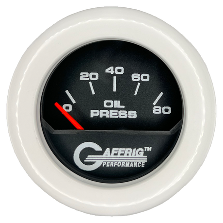 GAFFRIG 2 INCH ELECTRIC OIL PRESSURE GAUGE 0-80 BLACK / WHITE / FAT RIM