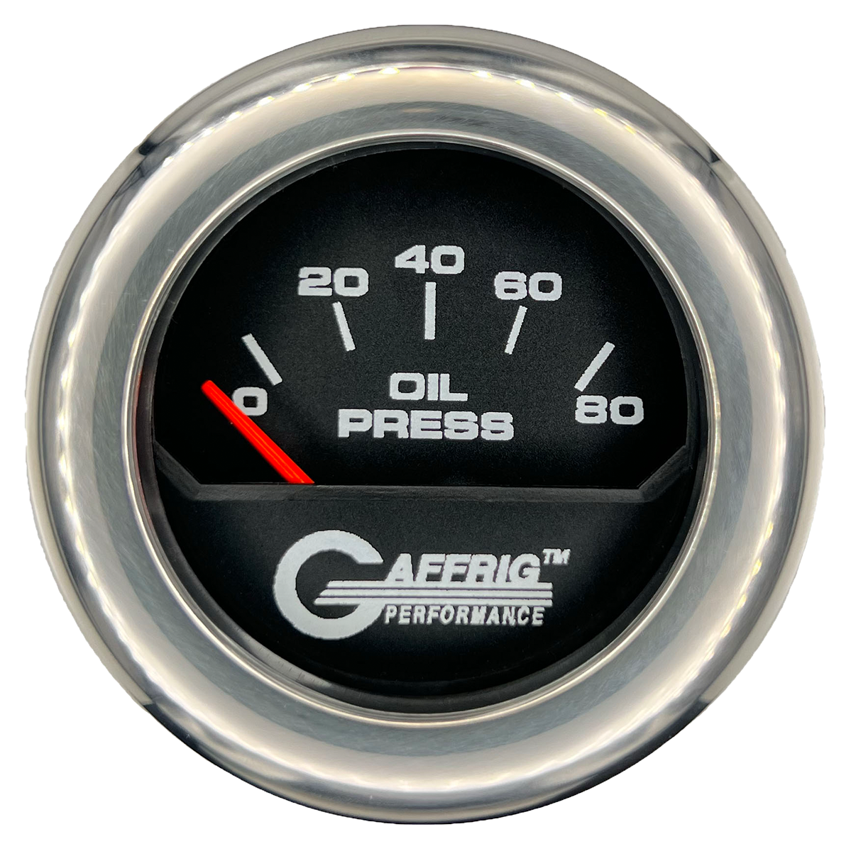 GAFFRIG 2 INCH ELECTRIC OIL PRESSURE GAUGE 0-80 BLACK / CHROME/POLISHED / FAT RIM