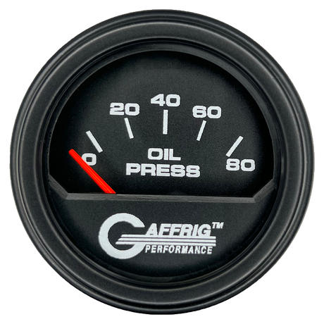 GAFFRIG 2 INCH ELECTRIC OIL PRESSURE GAUGE 0-80 BLACK / BLACK / STEP RIM