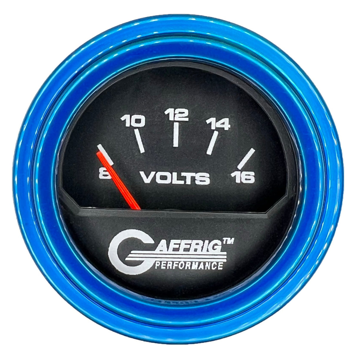 GAFFRIG 2 INCH ELECTRIC VOLTMETER 8-16 VOLT GAUGE STEP RIM (002) / BLUE / BLACK