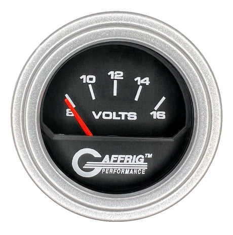 GAFFRIG 2 INCH ELECTRIC VOLTMETER 8-16 VOLT GAUGE STEP RIM (002) / PLATINUM / BLACK