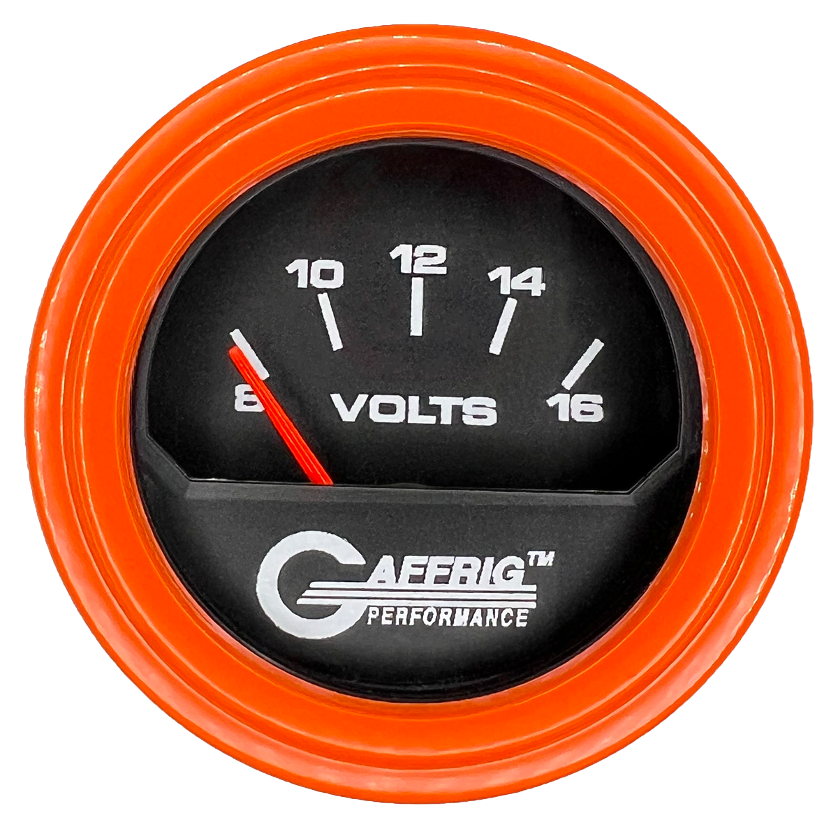 GAFFRIG 2 INCH ELECTRIC VOLTMETER 8-16 VOLT GAUGE STEP RIM (002) / ORANGE / BLACK