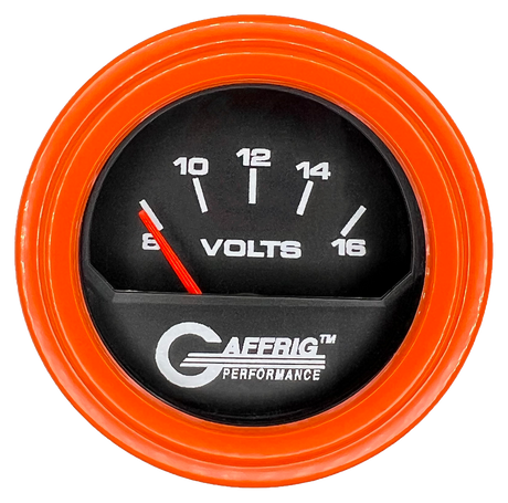 GAFFRIG 2 INCH ELECTRIC VOLTMETER 8-16 VOLT GAUGE STEP RIM (002) / ORANGE / BLACK