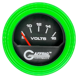 GAFFRIG 2 INCH ELECTRIC VOLTMETER 8-16 VOLT GAUGE STEP RIM (002) / LIME GREEN / BLACK