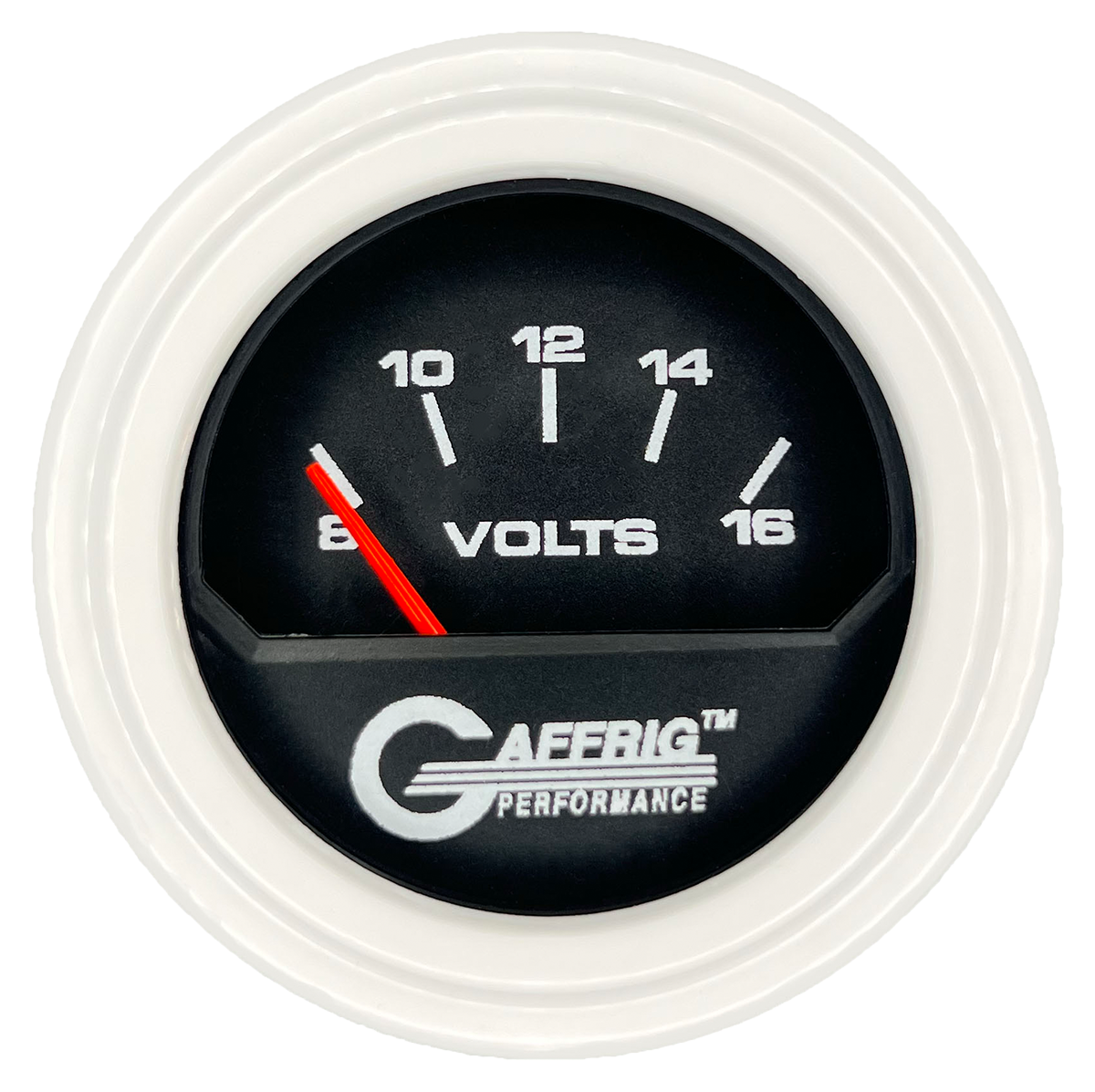 GAFFRIG 2 INCH ELECTRIC VOLTMETER 8-16 VOLT GAUGE STEP RIM (002) / WHITE / BLACK