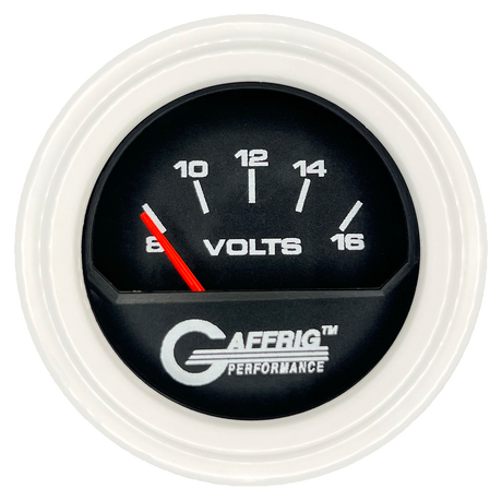 GAFFRIG 2 INCH ELECTRIC VOLTMETER 8-16 VOLT GAUGE STEP RIM (002) / WHITE / BLACK