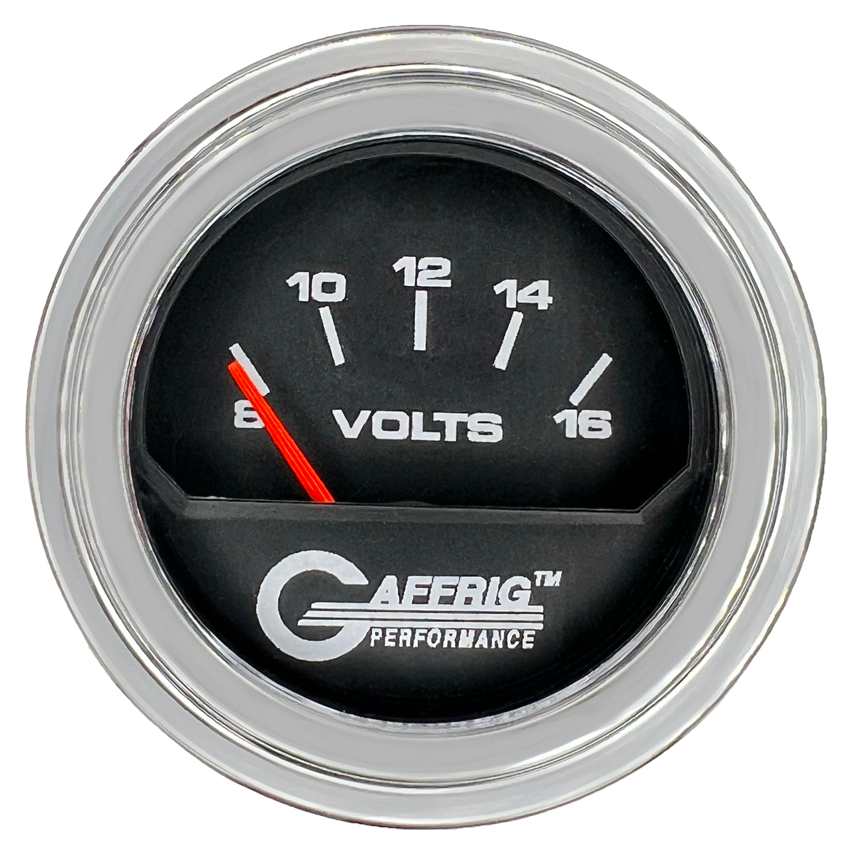 GAFFRIG 2 INCH ELECTRIC VOLTMETER 8-16 VOLT GAUGE STEP RIM (002) / CHROME/POLISHED / BLACK