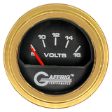 GAFFRIG 2 INCH ELECTRIC VOLTMETER 8-16 VOLT GAUGE STEP RIM (002) / GOLD / BLACK