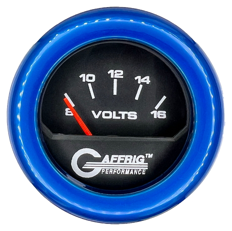 GAFFRIG 2 INCH ELECTRIC VOLTMETER 8-16 VOLT GAUGE FAT RIM (218) / BLUE / BLACK