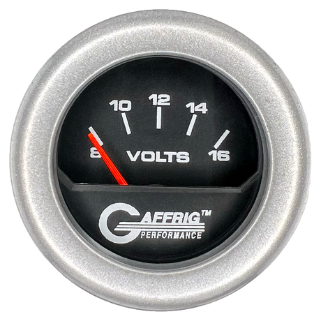 GAFFRIG 2 INCH ELECTRIC VOLTMETER 8-16 VOLT GAUGE FAT RIM (218) / PLATINUM / BLACK