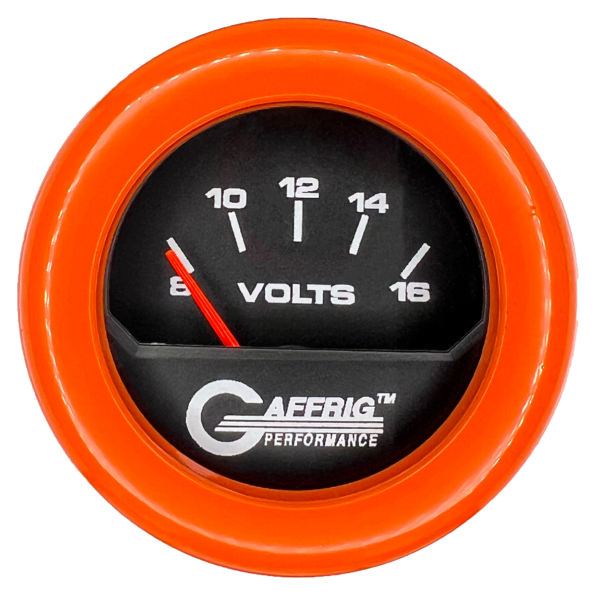 GAFFRIG 2 INCH ELECTRIC VOLTMETER 8-16 VOLT GAUGE FAT RIM (218) / ORANGE / BLACK