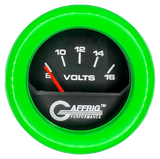 GAFFRIG 2 INCH ELECTRIC VOLTMETER 8-16 VOLT GAUGE FAT RIM (218) / LIME GREEN / BLACK