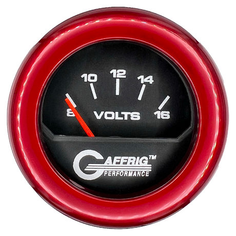 GAFFRIG 2 INCH ELECTRIC VOLTMETER 8-16 VOLT GAUGE FAT RIM (218) / RED / BLACK