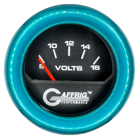 GAFFRIG 2 INCH ELECTRIC VOLTMETER 8-16 VOLT GAUGE FAT RIM (218) / TEAL / BLACK