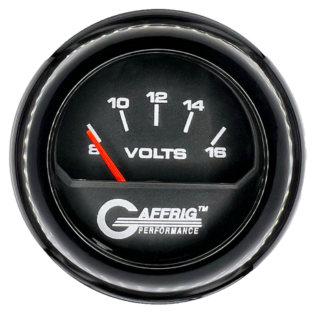 GAFFRIG 2 INCH ELECTRIC VOLTMETER 8-16 VOLT GAUGE FAT RIM (218) / BLACK / BLACK