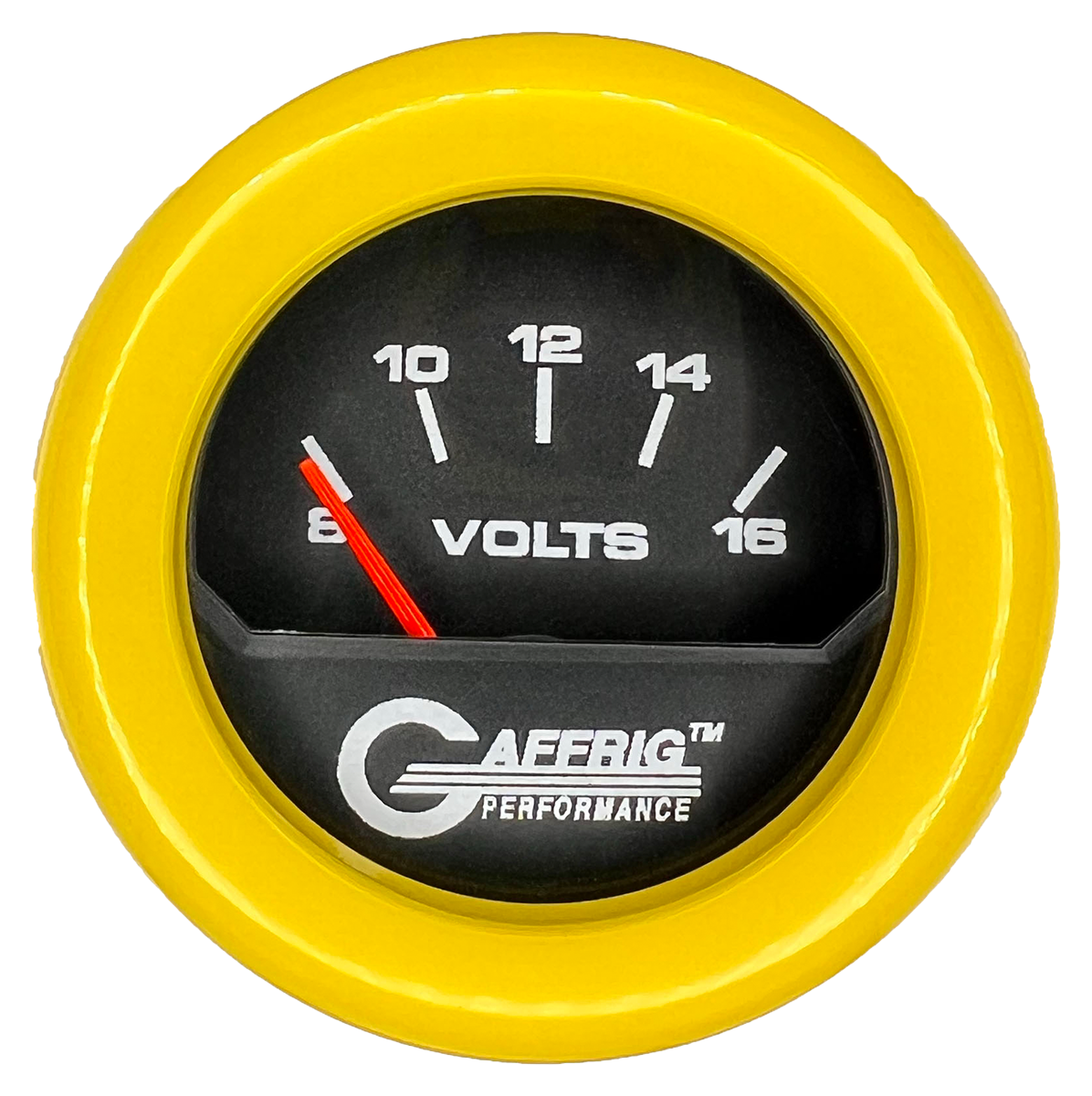 GAFFRIG 2 INCH ELECTRIC VOLTMETER 8-16 VOLT GAUGE FAT RIM (218) / YELLOW / BLACK