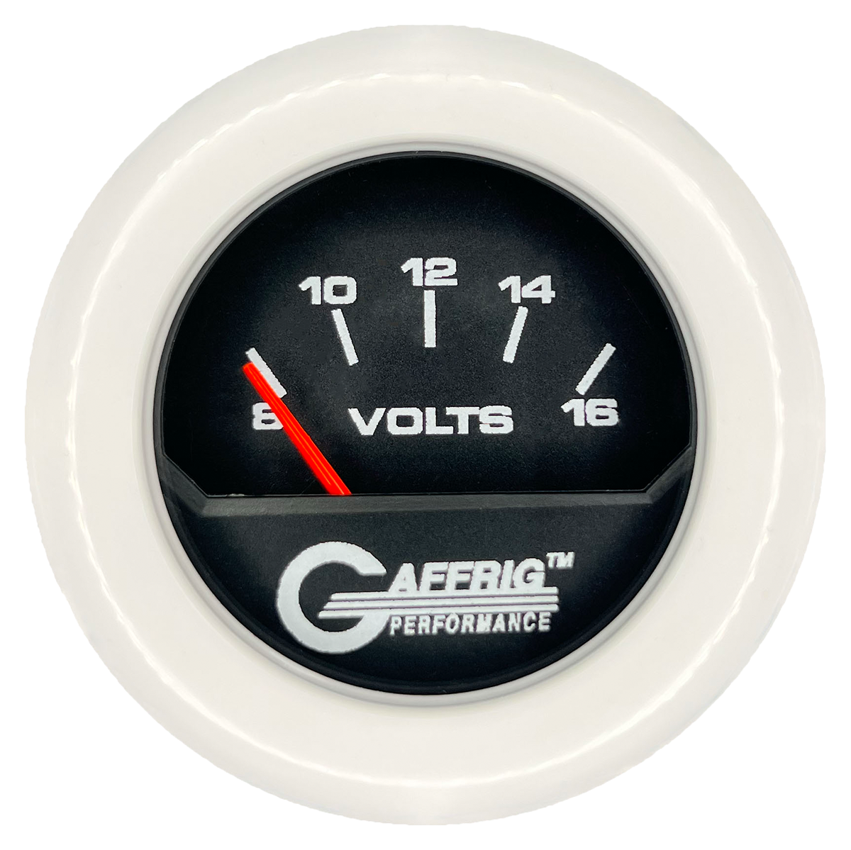 GAFFRIG 2 INCH ELECTRIC VOLTMETER 8-16 VOLT GAUGE FAT RIM (218) / WHITE / BLACK