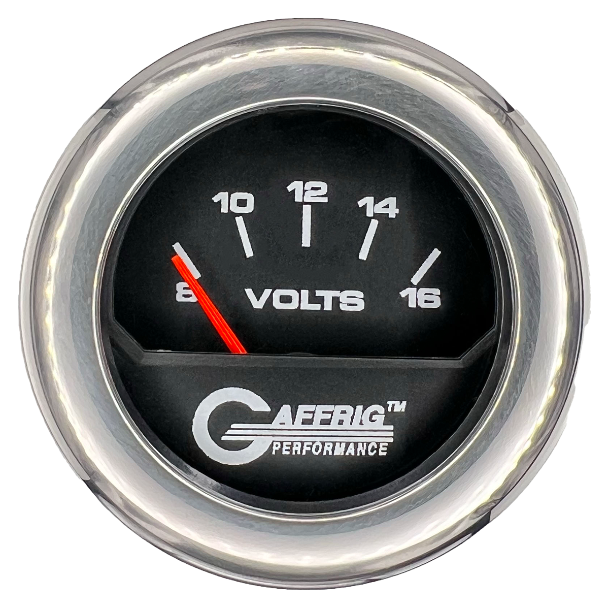 GAFFRIG 2 INCH ELECTRIC VOLTMETER 8-16 VOLT GAUGE FAT RIM (218) / CHROME/POLISHED / BLACK